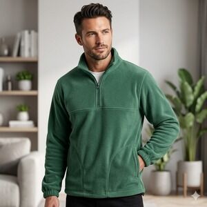Harriton Mens Size Small 1/4 Zip Fleece Pullover Hunter Green Soft Spun Gopcore